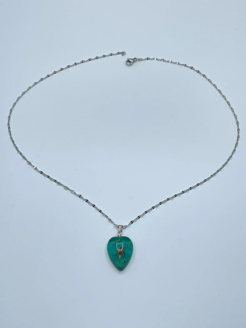 18k Gold Plated Scorpion Teal Resin Heart Pendant Necklace Unique Gothic